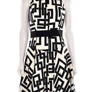 Milly Black and White Geometric Midi Dress